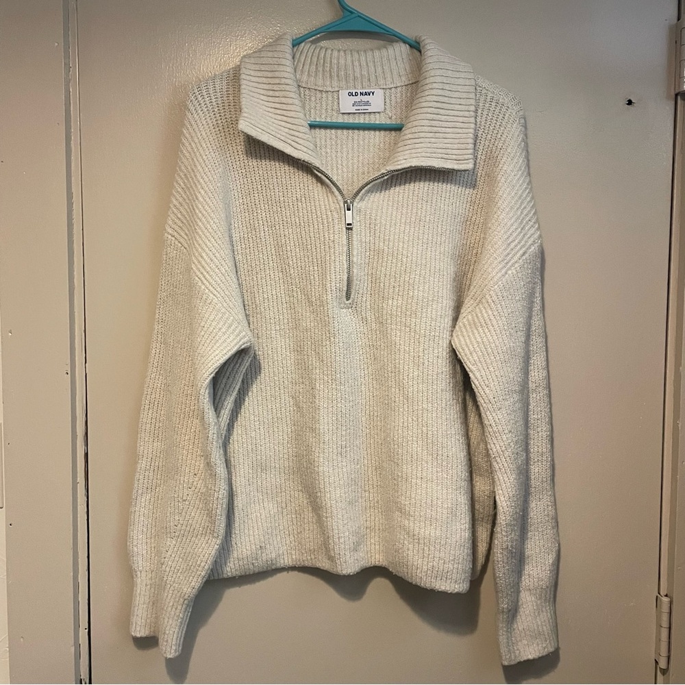 Old Navy Off-White Ribbed Knit Half-Zip Sweater